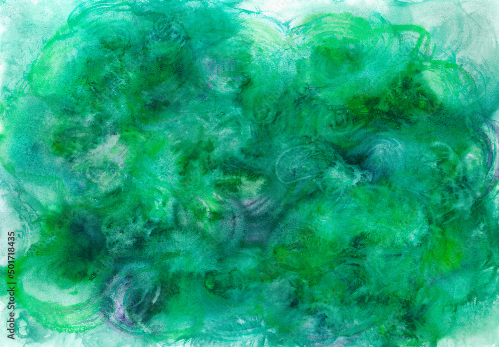 Stylish modern watercolor botanical pattern in a green gradient with a fluffy swirling texture. Abstract monochrome aerial wallpaper, similar to malachite stone. Lush fresh foliage with lilac shadows. Stylish modern watercolor botanical pattern in a green gradient with a fluffy swirling texture. Abstract monochrome aerial wallpaper, similar to malachite stone. Lush fresh foliage with lilac shadows.