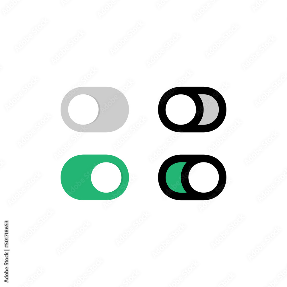 Flat icon On and Off Toggle switch button set isolated. Vector EPS 10 Flat icon On and Off Toggle switch button set isolated. Vector EPS 10