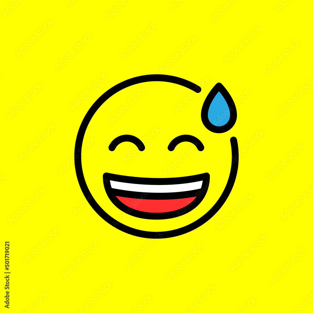 Fototapeta premium Sweaty emoticon vector icon. Sweaty smile isolated on yellow background. Vector illustration EPS 10