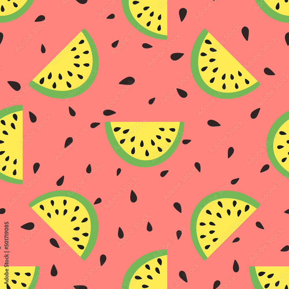 Watermelon slice seamless pattern. Summer fruit and berry background. Vector illustration for fabric design, gift paper, baby clothes, textiles, cards. Watermelon slice seamless pattern. Summer fruit and berry background. Vector illustration for fabric design, gift paper, baby clothes, textiles, cards.