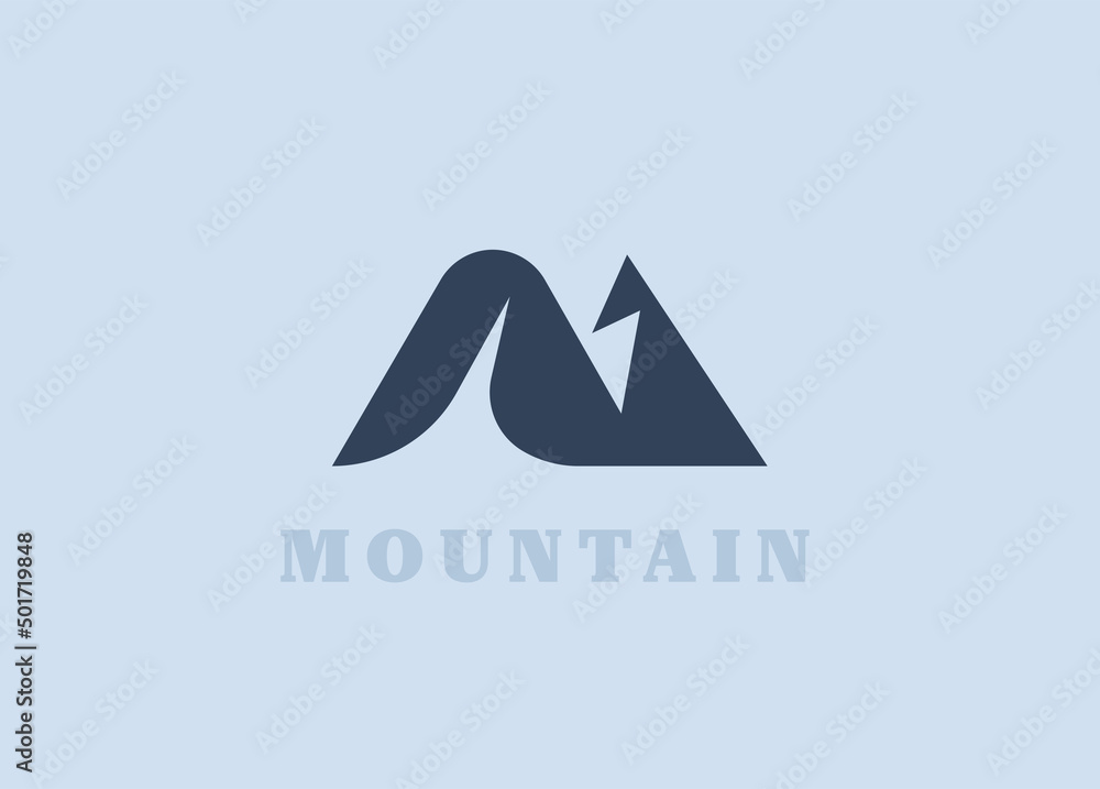 Ski resort logo. Minimalistic logo of the letter m and mountains. Vector illustration Ski resort logo. Minimalistic logo of the letter m and mountains. Vector illustration