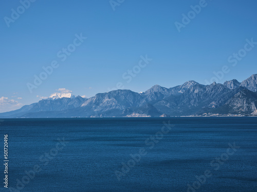 beautiful mountains, blue sky and blue sea scenery