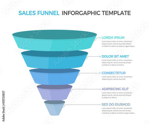Funnel diagram with 5 elements, infographic template for web, business, presentations