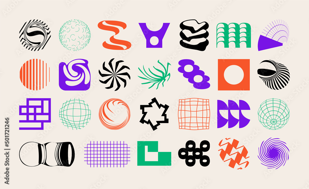 Set of abstract geometric symbols. Modern Bold Brutalistic Objects and Shapes. Black and white minimalistic silhouettes of figures. Contemporary design.Vector illustration Set of abstract geometric symbols. Modern Bold Brutalistic Objects and Shapes. Black and white minimalistic silhouettes of figures. Contemporary design.Vector illustration