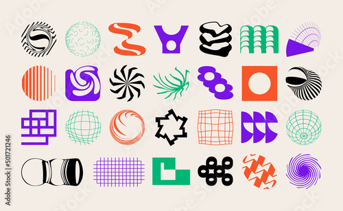 Set of abstract geometric symbols. Modern Bold Brutalistic Objects and Shapes. Black and white minimalistic silhouettes of figures. Contemporary design.Vector illustration