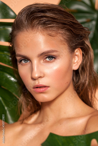 young fashion model with nude summer look