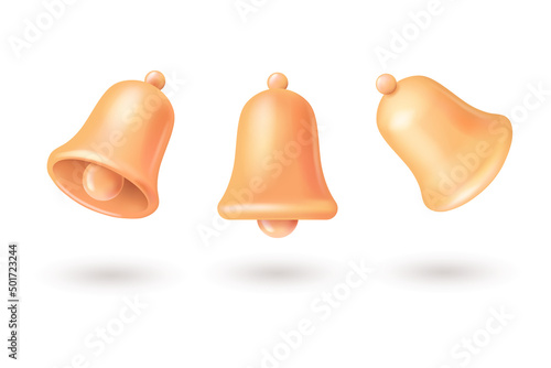Set 3d bell notification and ringing as plastic badge or plasticine cartoon style social media and for holidays. Isolated Vector illustration of a pink shade bell