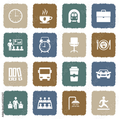Work Day Icons. Grunge Color Flat Design. Vector Illustration.