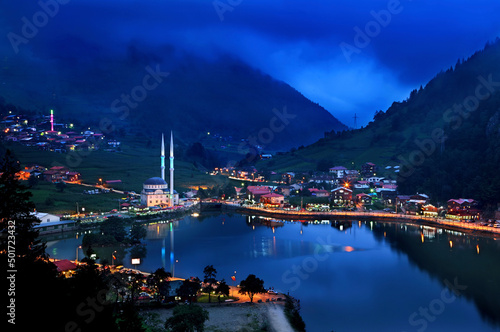 Fényképezés Night view of Uzun Lake (Uzungol), Trabzon province, Black Sea region, Turkey