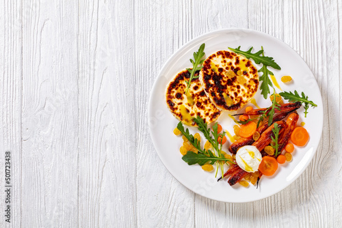 baby carrot salad and grilled halloumi cheese
