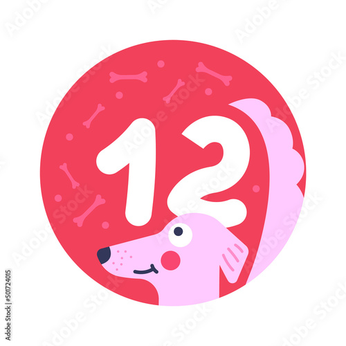 12 Months Baby Milestones Card with Cute Dog. Vector illustration