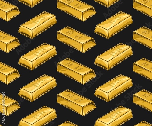 Herringbone pattern with volumetric fine gold bars. Vintage vector illustration on black background.