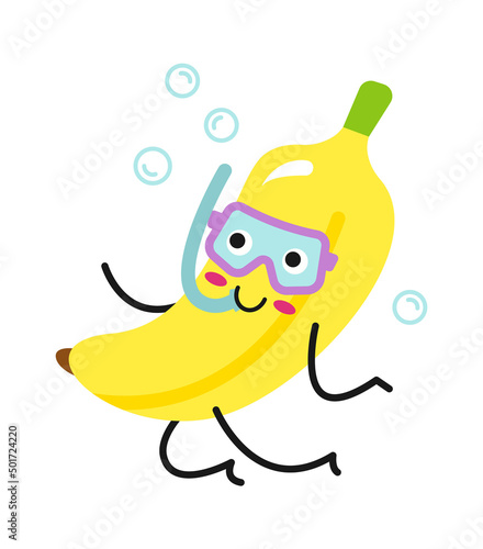 Cartoon snorkeling banana. Vector illustration