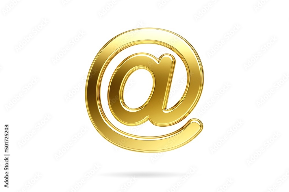 Light shiny on 3d gold at-sign isolated on white background. 3D rendering Light shiny on 3d gold at-sign isolated on white background. 3D rendering