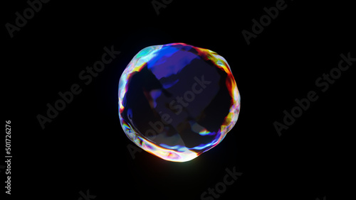 3d rendered abstract sphere with detailed reflection and dispersion.