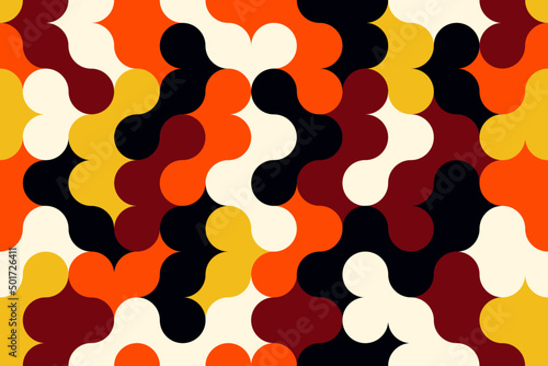 Colorful geo seamless pattern design. Random flat metaball mosaic element tile background illustration