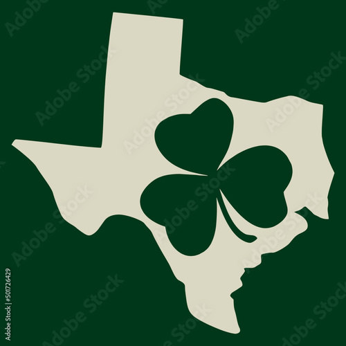 Texas Clover Map. St. Patrick Day Texas Sate Map. Vector Illustration