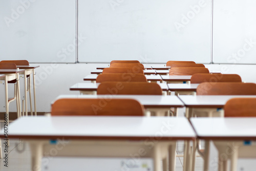 empty university classroom without student. Front desk, classroom