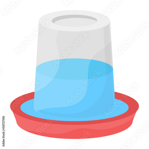 Automatic Chicken Bird Farm Drinking Cup Concept, Poultry water bowl vector color icon design, Poultry farming symbol, Meat or Eggs Production Sign, Protein and farmyard equipment stock illustration