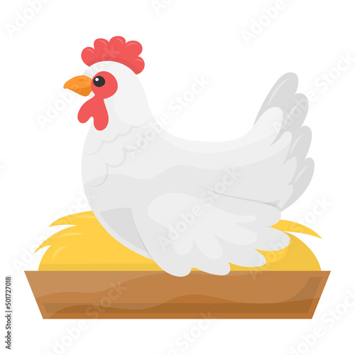 Cute hen sitting on nest Concept, Farm Bird vector color icon design, Poultry farming symbol, Meat or Eggs Production Sign, Protein and farmyard equipment stock illustration