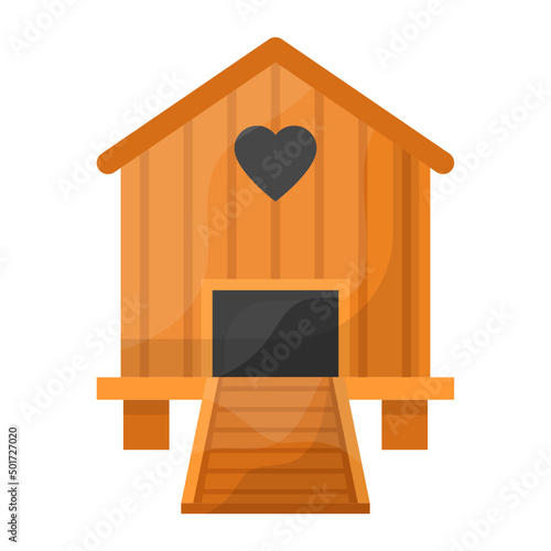 Countryside Hen Home Concept, Wooden Pet house or livery yard vector color icon design, Poultry farming symbol, Meat or Eggs Production Sign, Protein and farmyard equipment stock illustration