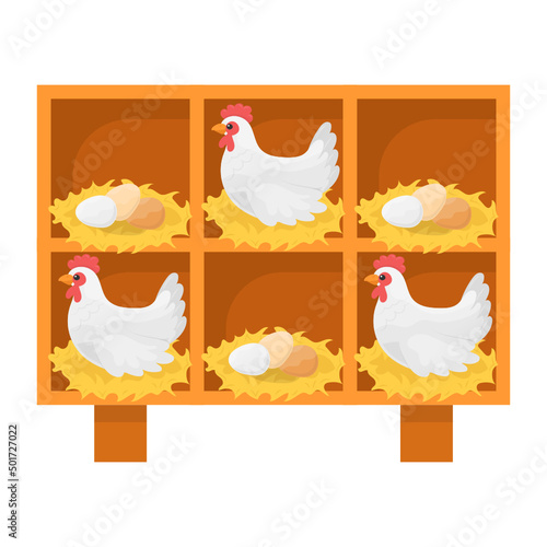 chicken coop nesting boxes Concept, Parent Stock Layer Breeder vector color icon design, Poultry farming symbol, Meat or Eggs Production Sign, Protein and farmyard equipment stock illustration