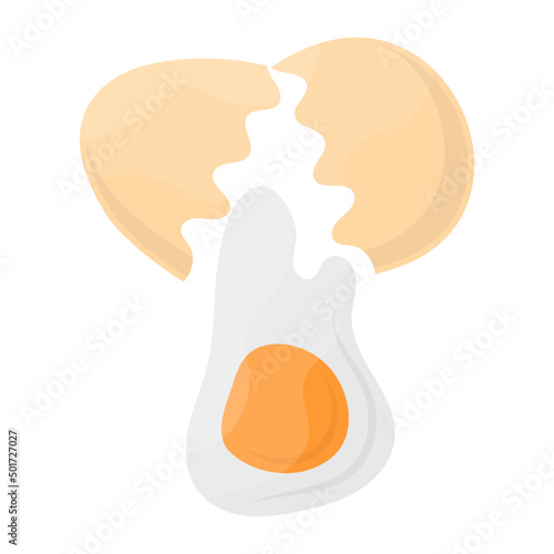 Broken Egg Shell Concept, vector color icon design, Poultry farming symbol, Meat or Eggs Production Sign, Protein and farmyard equipment stock illustration
