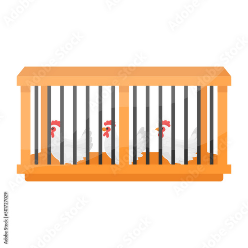 Sturdy Spacious wooden hen cage for Varied Animals Concept, hen livery vector color icon design, Poultry farming symbol, Meat or Eggs Production Sign, Protein and farmyard equipment stock illustration