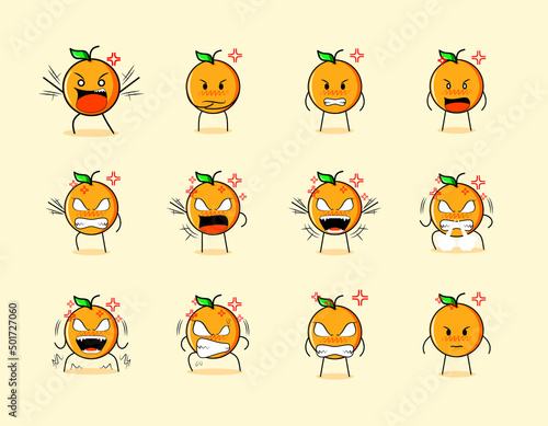 collection of cute orange cartoon character with angry expressions. suitable for emoticon, logo, symbol and mascot