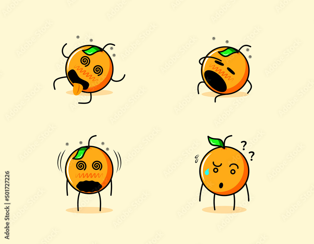 collection of cute orange cartoon character with dizzy expressions. suitable for emoticon, logo, symbol and mascot collection of cute orange cartoon character with dizzy expressions. suitable for emoticon, logo, symbol and mascot