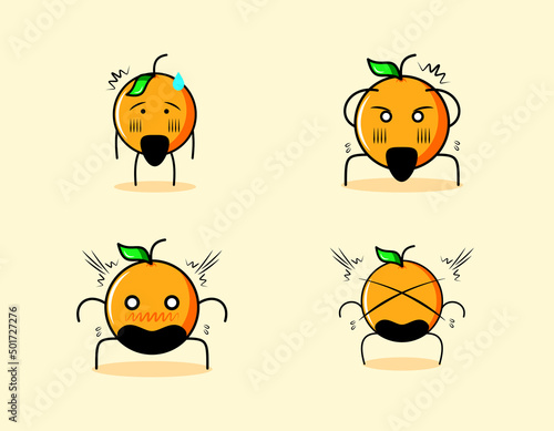 collection of cute orange cartoon character with shocked expressions. suitable for emoticon, logo, symbol and mascot © Ris_aris