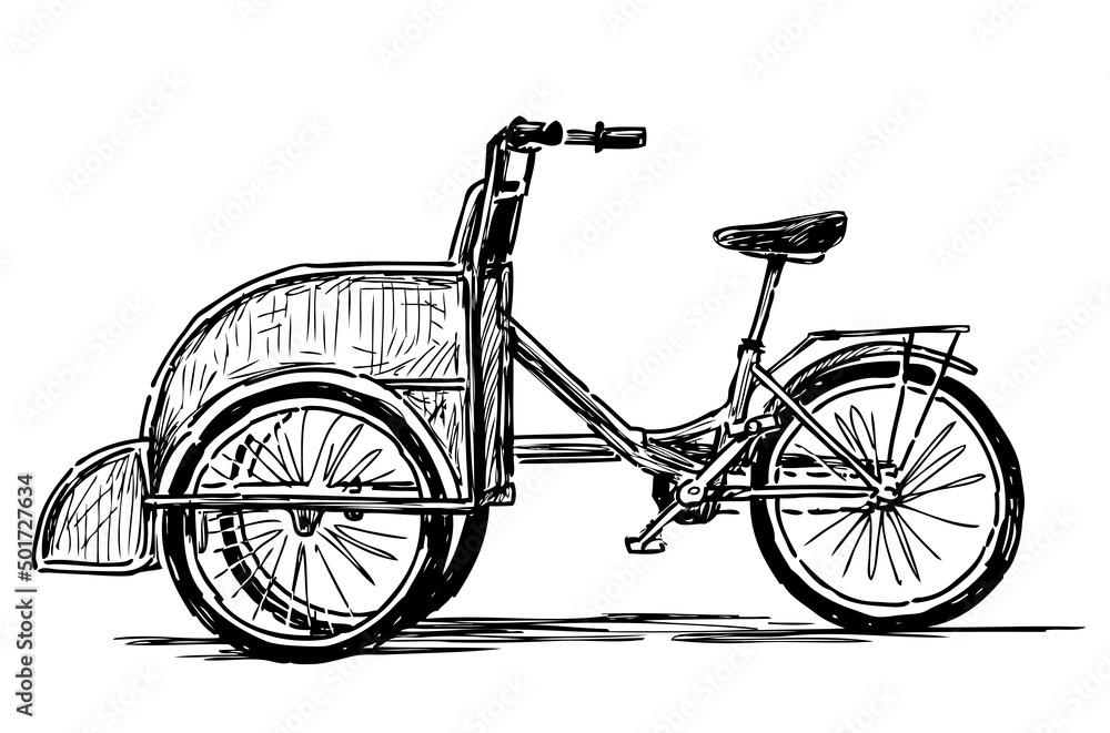 Obraz premium Sketch of bicycle cart for tourists strolls