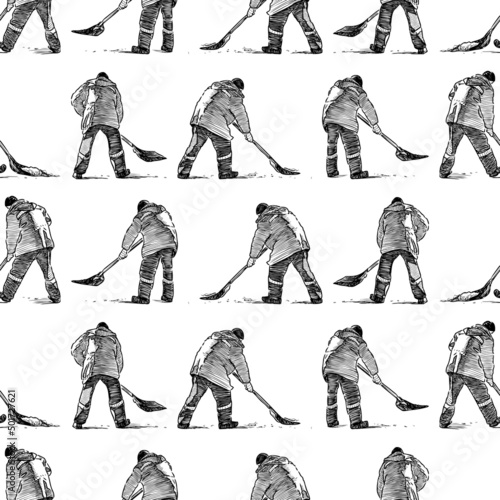 Seamless pattern of sketches street cleaners at work