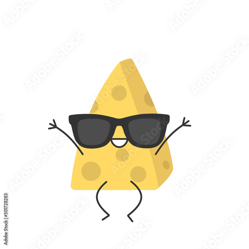Piece of cheese cute character cartoon jumping smiling face happy joy emotions vector illustration.