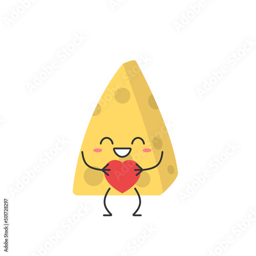 Piece of cheese cute character cartoon love sign heart favorite smiling face happy emotions vector illustration.