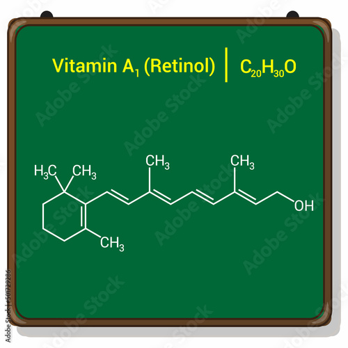 chemical structure of vitamin a1 or retinol (C20H30O)