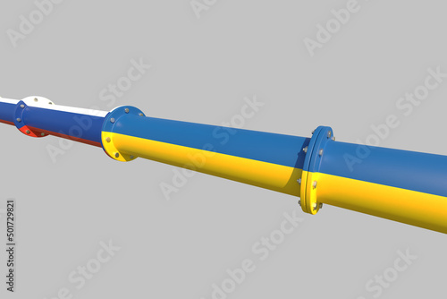 Conceptual representation of a pipeline for transporting combustible hydrocarbons connecting the Russian Federation and Ukraine. 3D illustration. Isolated on light grey background.
