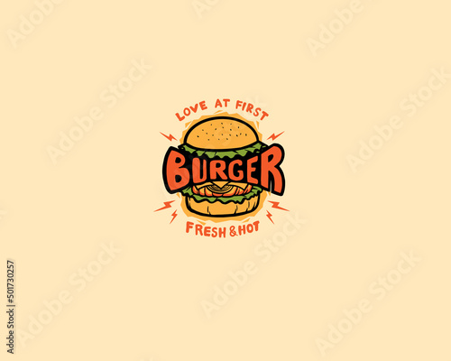 love at first burger fresh and hot typography