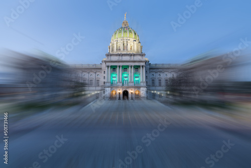 Evening blue hour shot of Pennsylvania State Capitol Building photo