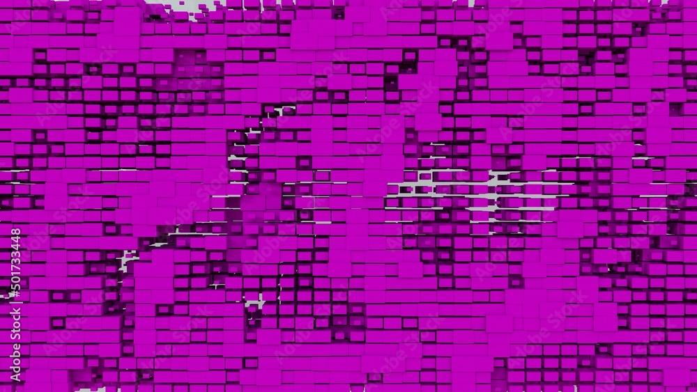 Purple abstraction with lots of cubic elements of different sizes. Pink textured background with rectangles. 3D image. 3D rendering. 3D illustration.
Purple abstraction with lots of cubic elements of different sizes. Pink textured background with rectangles. 3D image. 3D rendering. 3D illustration.