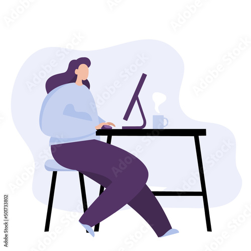 people working on a computer. A girl are working on a laptop. Vacancy, resume. Suitable for registration on the topic of job search and workers. Isolated. Vector.