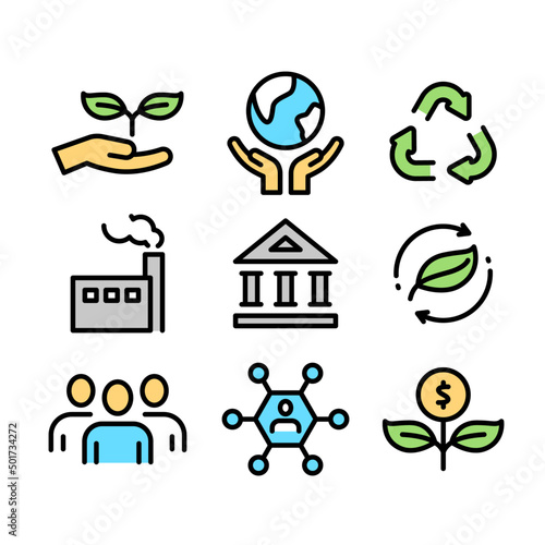 ESG concept. Environmental, social, and corporate governance related editable stroke outline icons set 