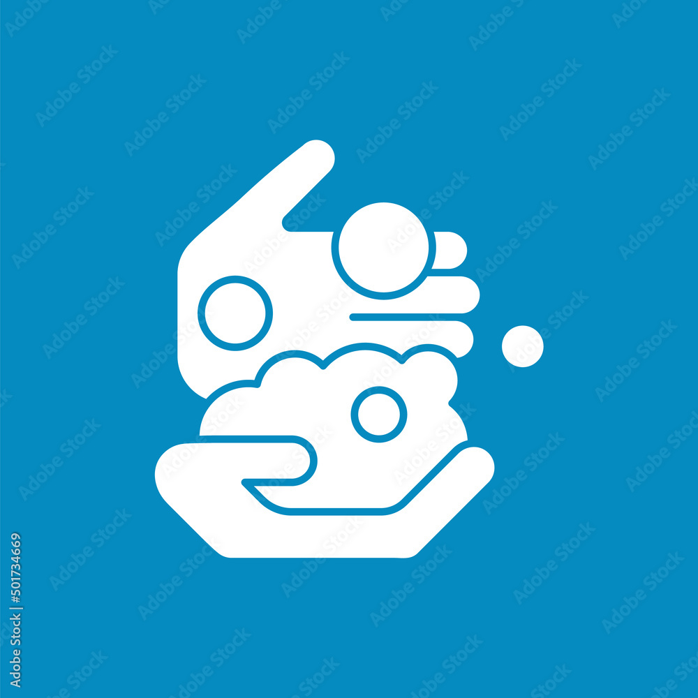 Naklejka premium Hand washing glyph icon. Foam and bubble on palms. Hygiena concept. Filled flat sign. Isolated silhouette vector illustration
