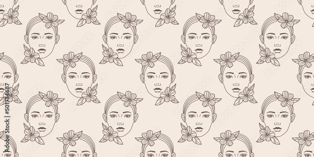 Woman portrait, seamless repeat pattern, vector Woman portrait, seamless repeat pattern, vector