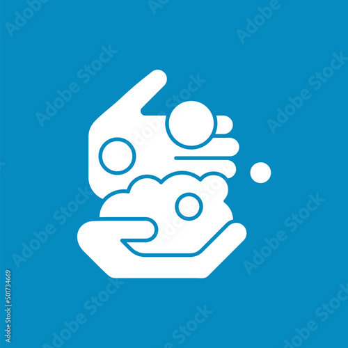  Hand washing glyph icon. Foam and bubble on palms. Hygiena concept. Filled flat sign. Isolated silhouette vector illustration