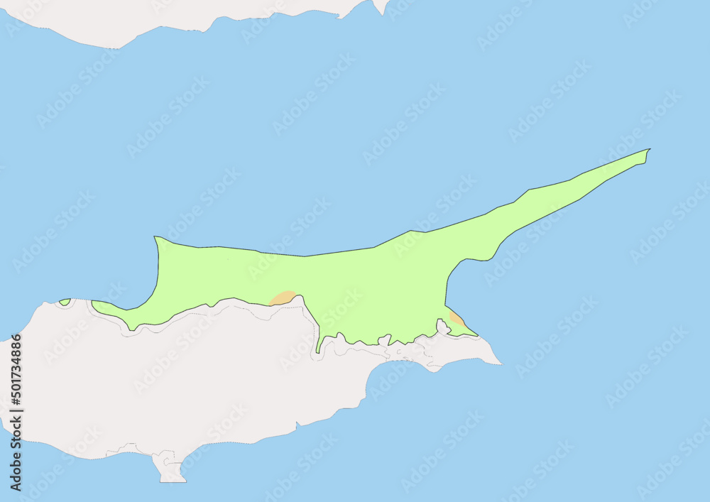 High detailed vector Turkish Republic of Northern Cyprus physical map, topographic map of Turkish Republic of Northern Cyprus on white with rivers, lakes and neighbouring countries. 