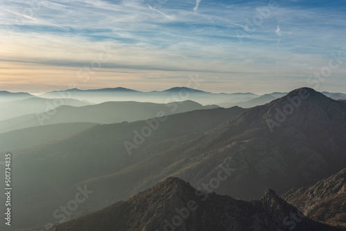 Wallpaper Mural Beautiful nature just before sunset over foggy Old mountain, Bulgaria. Landscape, travel concept. Torontodigital.ca