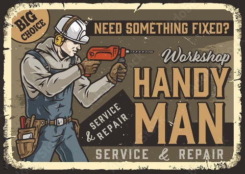 Repairman with drill vintage poster
