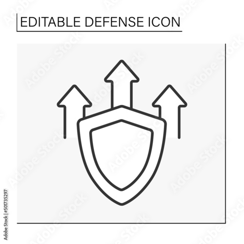 Shield line icon.Improve protection skill. Arrows up. Defense concept. Isolated vector illustration. Editable stroke