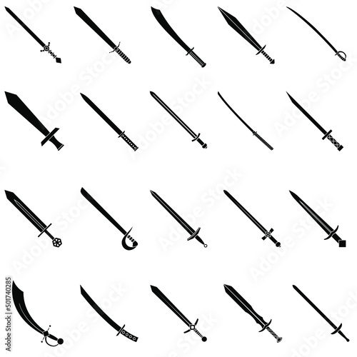 Sword icon vector set. saber illustration sign collection. weapon symbol. steel logo.